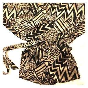 Patterned Kimono Sleeve Romper with Belt